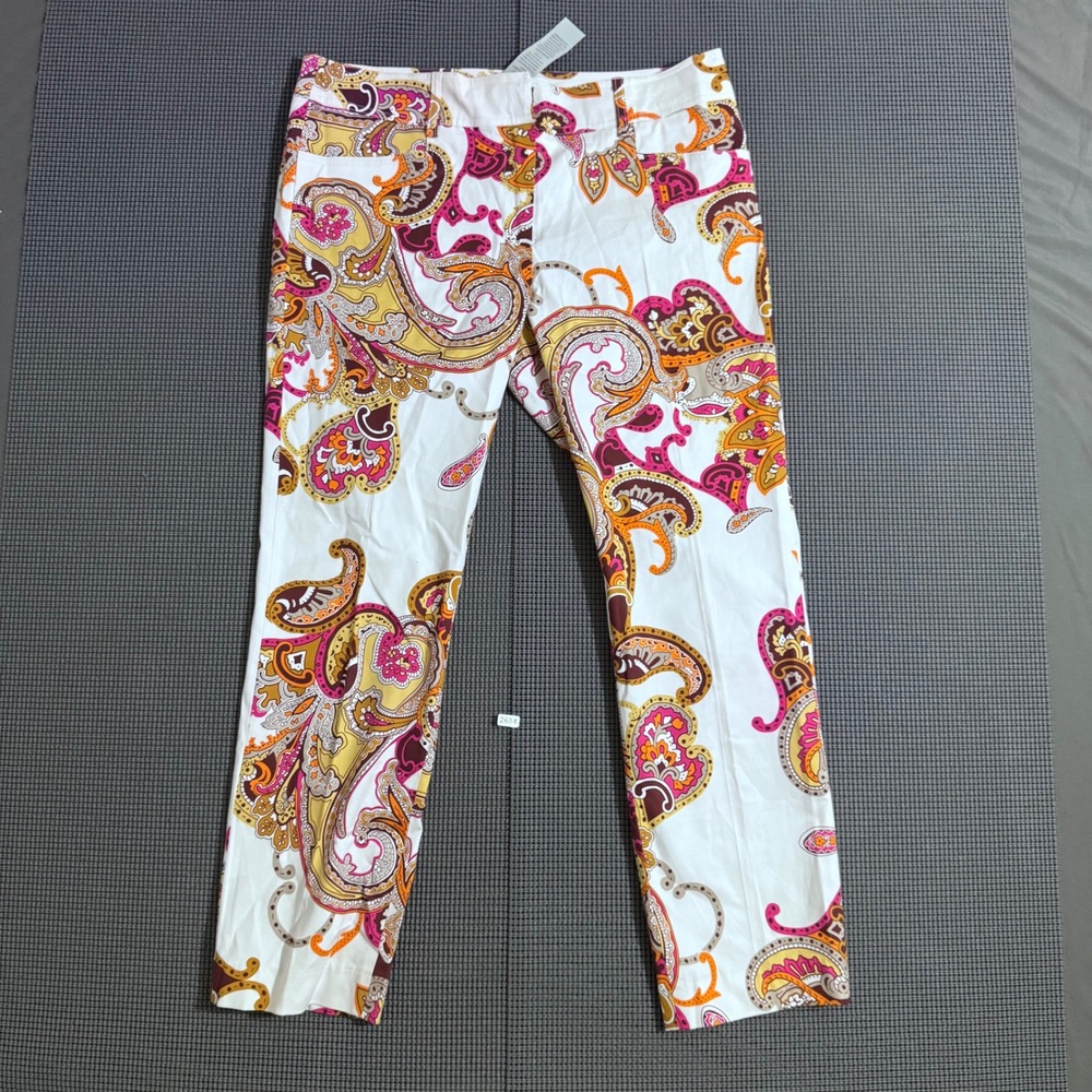 Cache Pink Orange Paisley Straight Leg Pants Women's 8 NWT